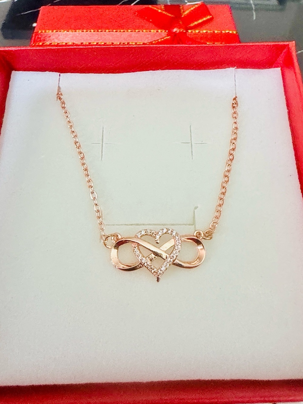 Infinity Heart Pendant Necklace in Rose Gold Tone with Crystal Accents